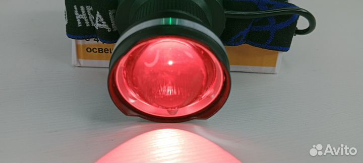 Налобный фонарь 4 режима зелёный и красный свет