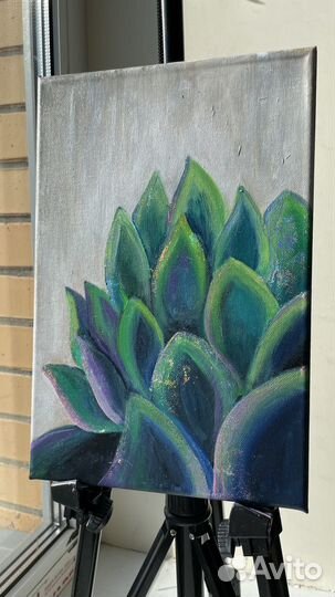 Картина с Цветком - холст на подрамнике, акрил