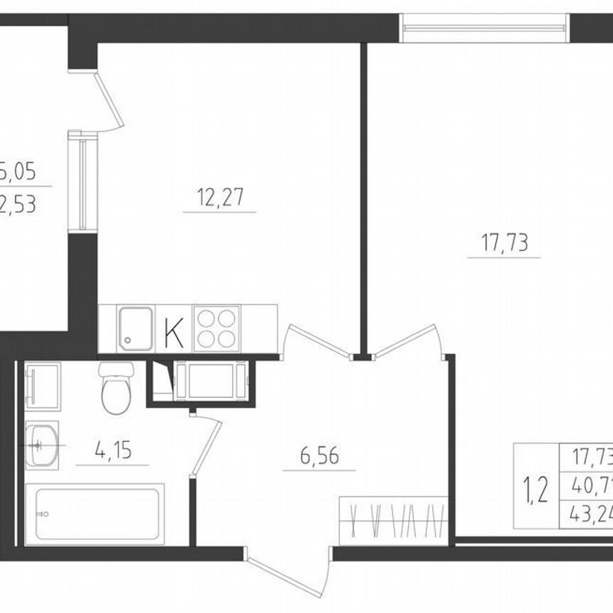 1-к. квартира, 40,7 м², 3/8 эт.