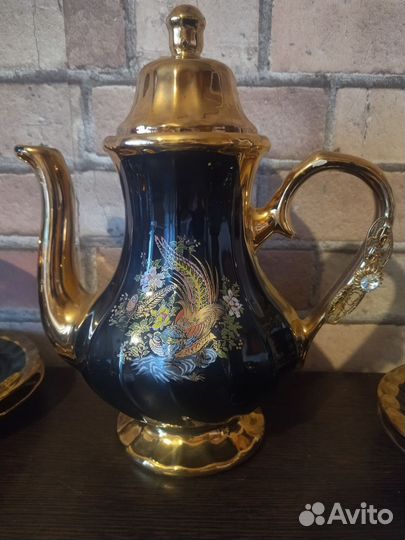 Сервиз кофейный кобальт, филигрань с камнями