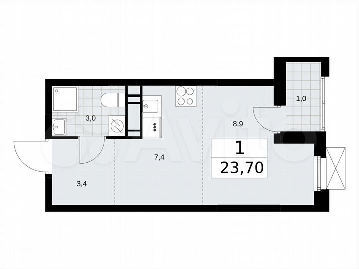 Квартира-студия, 23,7 м², 11/16 эт.