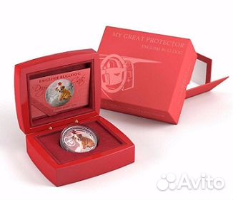 Монета Собака Английский бульдог Фиджи 2013 футляр