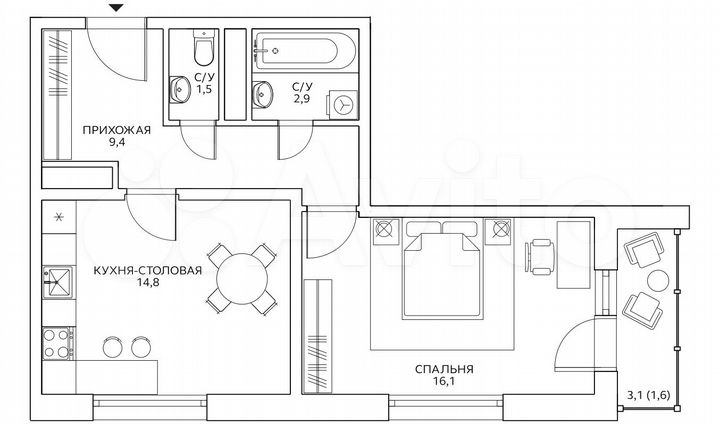1-к. квартира, 46,3 м², 11/25 эт.