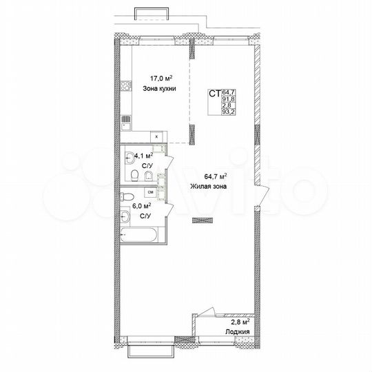 Квартира-студия, 93,2 м², 11/17 эт.