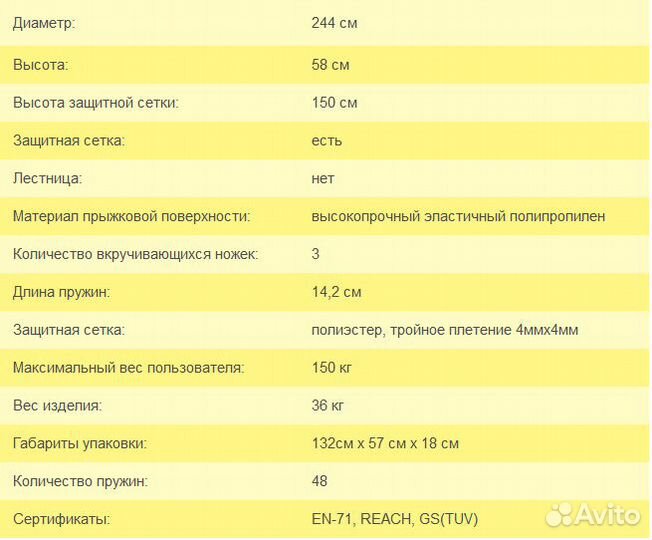 Батут с защитной сеткой 2,44м
