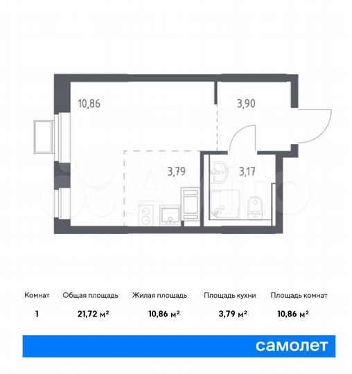 Квартира-студия, 21,7 м², 12/17 эт.