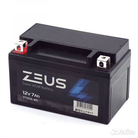 Аккумулятор zeus super AGM 7 Ач п.п. (YTX7A-BS)