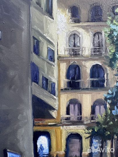 Картина маслом живопись «Ночной дворик» 40-40