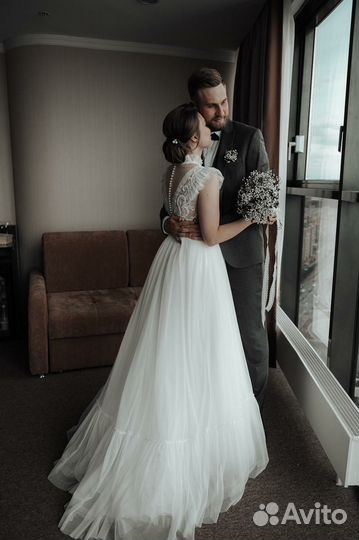 Букет невесты с гипсофилой и лавандой