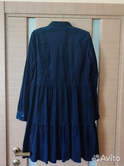 Платье женское вельветовое синее размер 48