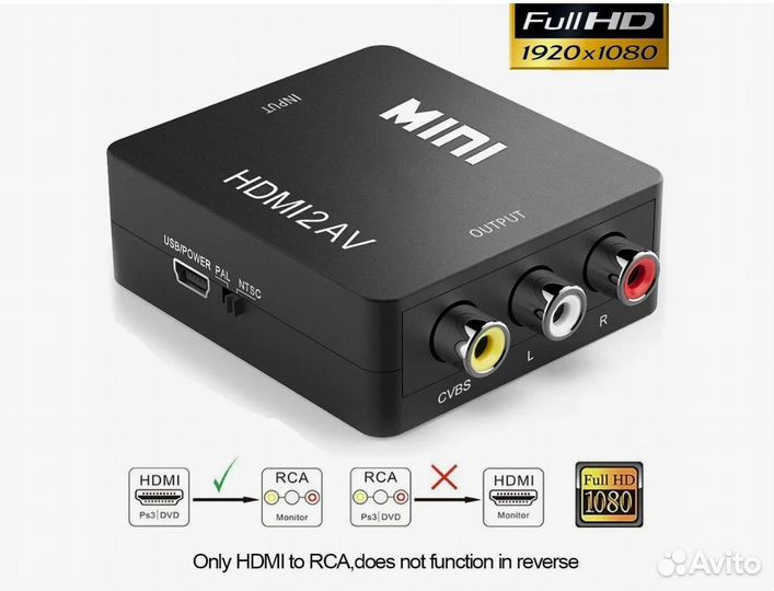 Конвертер, переходник из hdmi в RCA, тюльпан AV