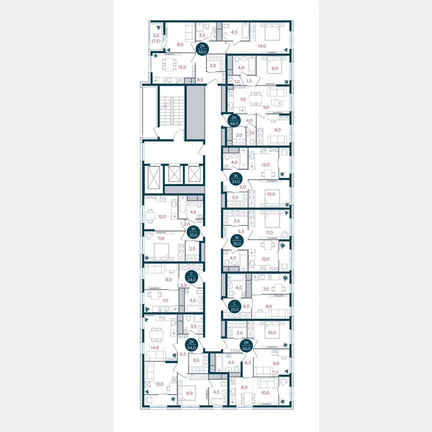 2-к. квартира, 55 м², 13/17 эт.