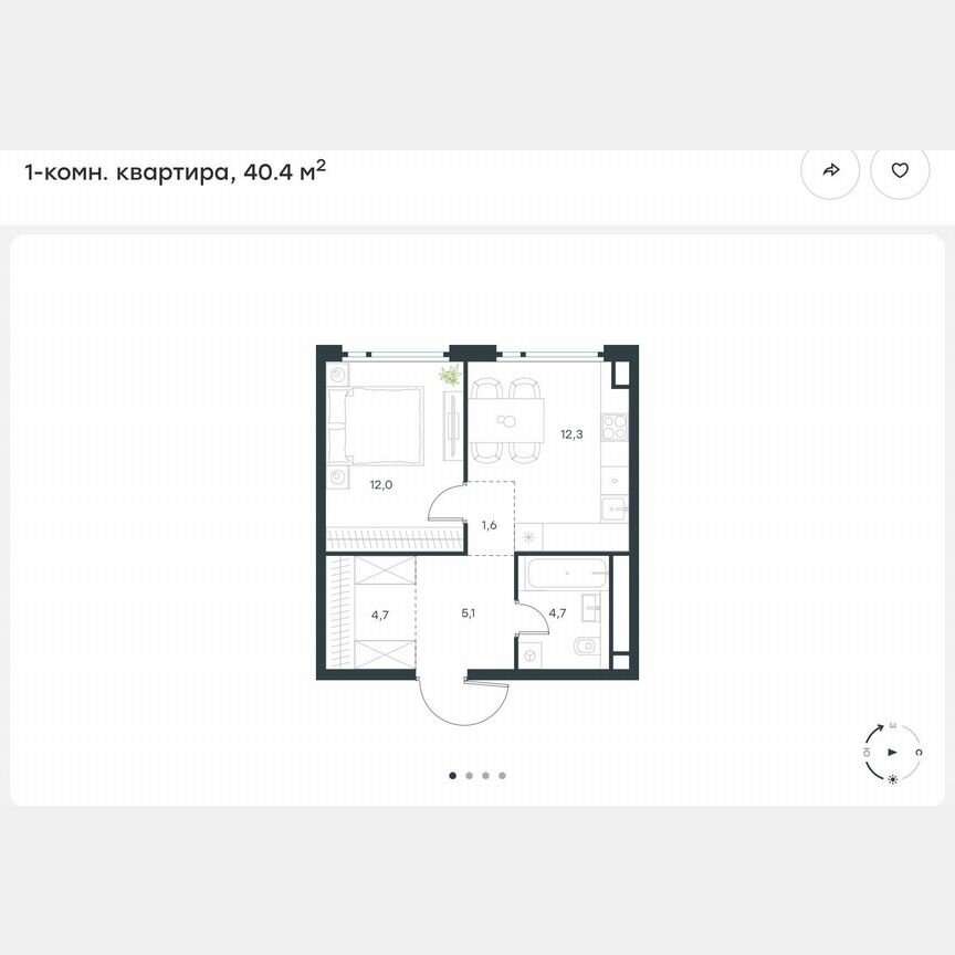 1-к. квартира, 40,4 м², 36/37 эт.