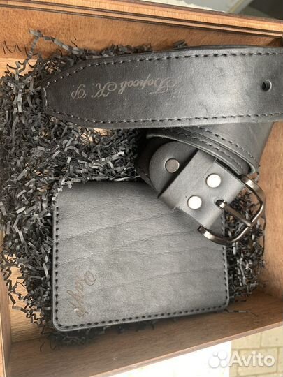 Подарочный бокс ремень и портмоне из кожи