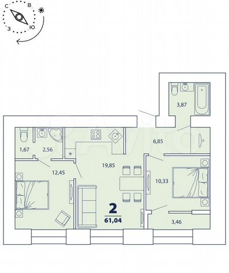 2-к. квартира, 61 м², 8/16 эт.