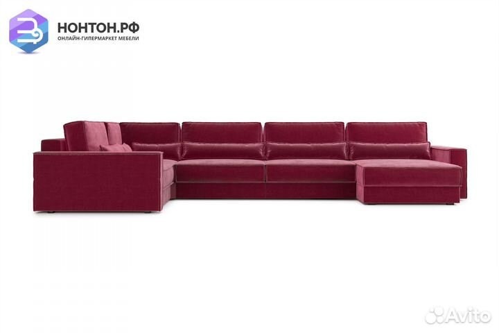 Диван п-образный тик-так Сохо бордовый