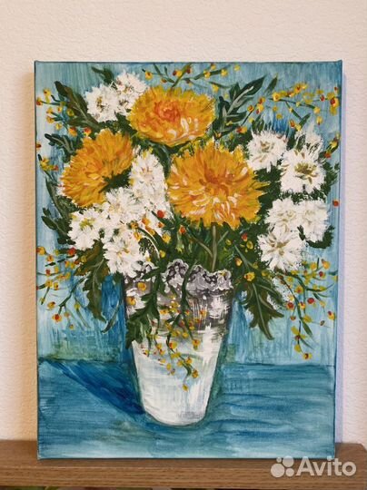 Картина гуашью хризантемы