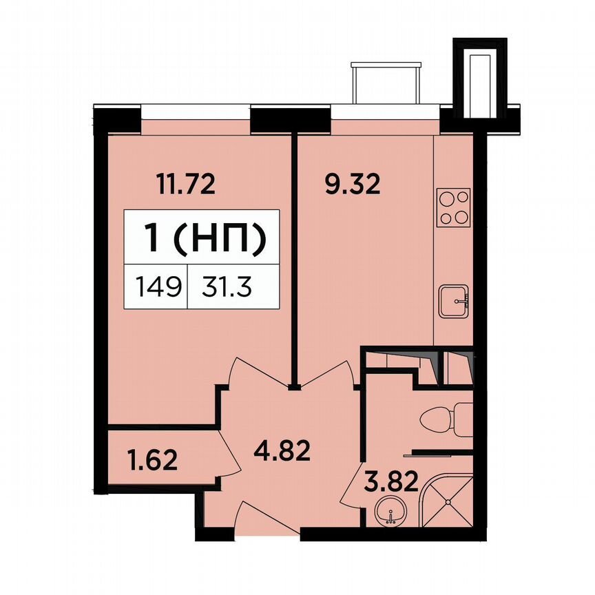 1-к. апартаменты, 31,3 м², 8/18 эт.