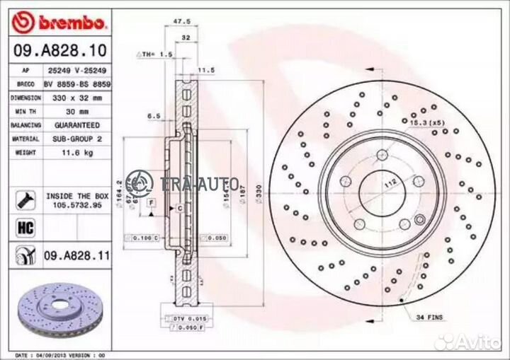 Brembo 09.A828.11 Диск тормозной