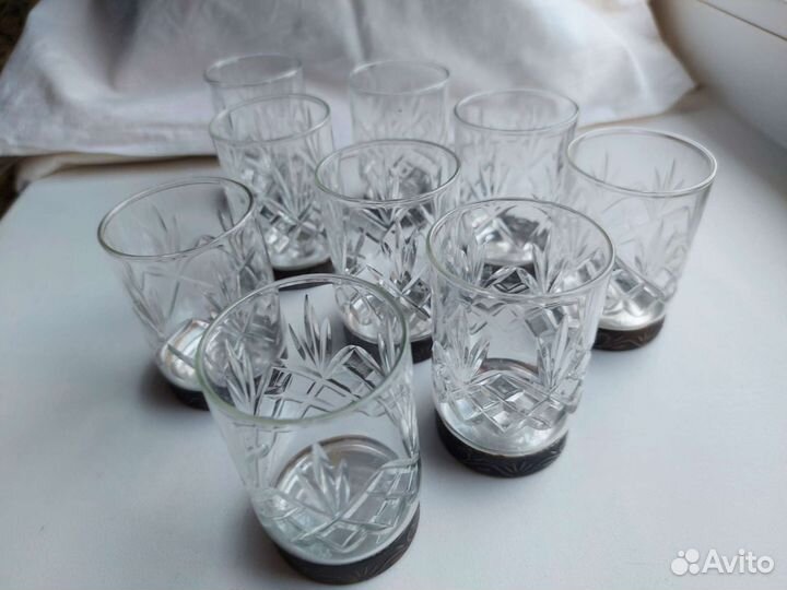 Стопки хрустальные с мельхиоровым дном