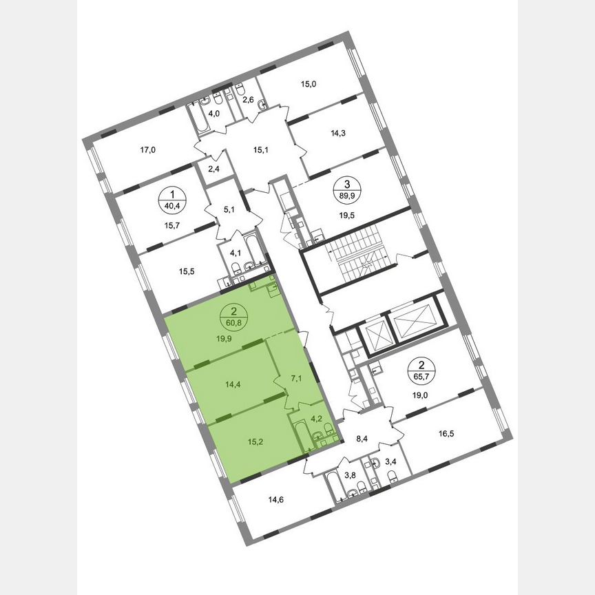 2-к. квартира, 60,8 м², 9/17 эт.