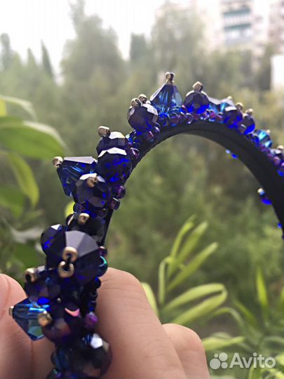 Ободок синий ручная работа подарок