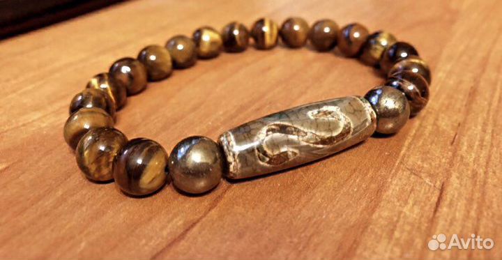 Браслет из тигрового глаза с Дзи «Денежный крючок»
