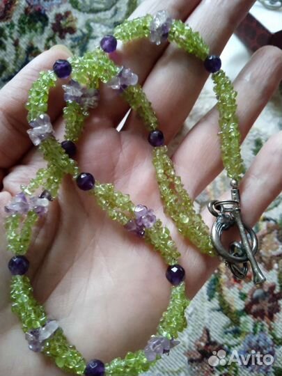 Бусы хризолит аметист новые