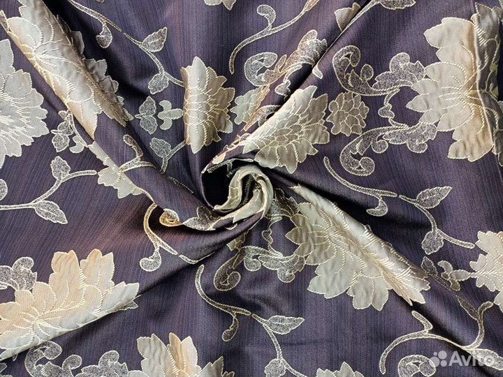 Ткань для штор Дамаск Венге-беж-золото