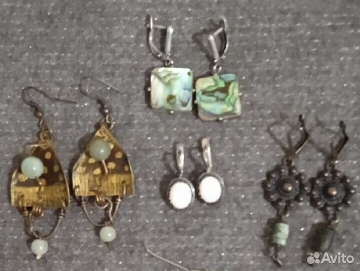 Серьги с натуральными камнями, разные