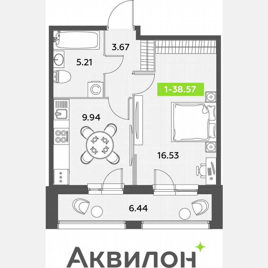 1-к. квартира, 38,6 м², 1/12 эт.