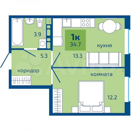 1-к. квартира, 34,7 м², 3/10 эт.