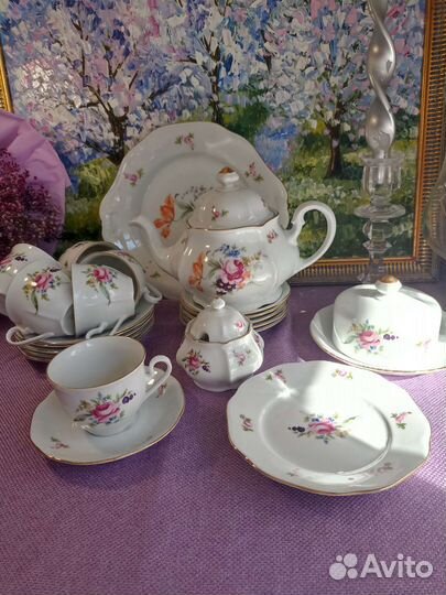 Чайный сервиз мейсенский букет 6 персон разделяю