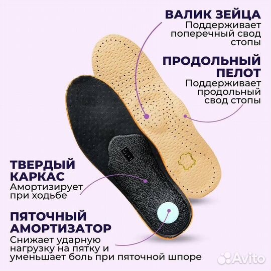 Стельки ортопедические кожаные от плоскостопия