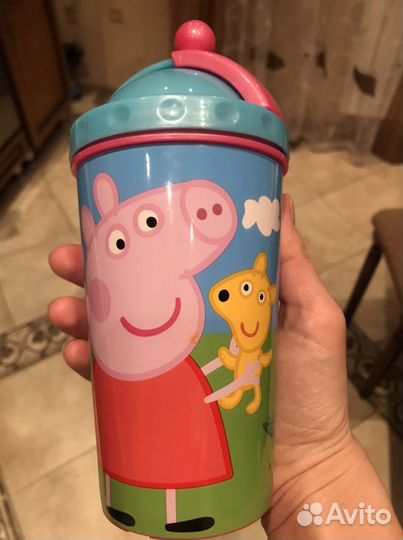 Стакан с трубочкой непроливайка Свинка Пеппа
