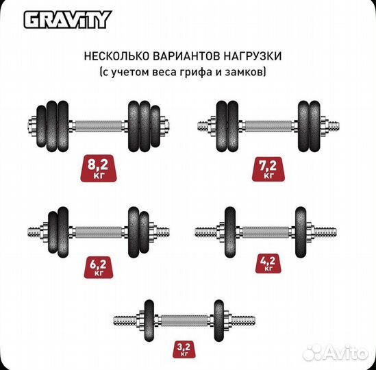 Гантели с общим весом 12кг