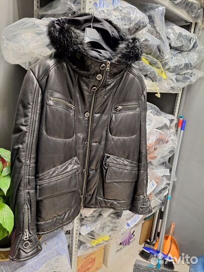 Мужской кожаный пуховик