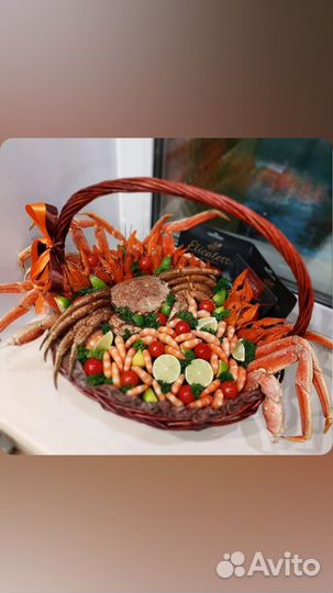 Корзины и съедобные букеты из морепродуктов