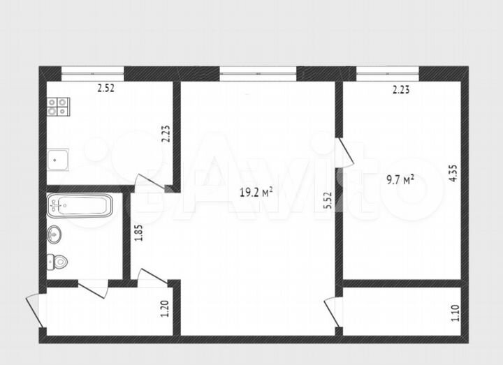 2-к. квартира, 43,1 м², 2/5 эт.