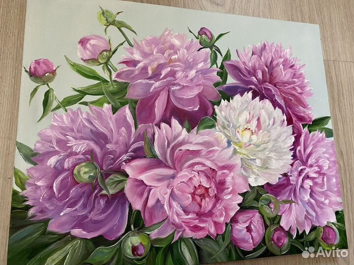 Картина маслом. Пионы