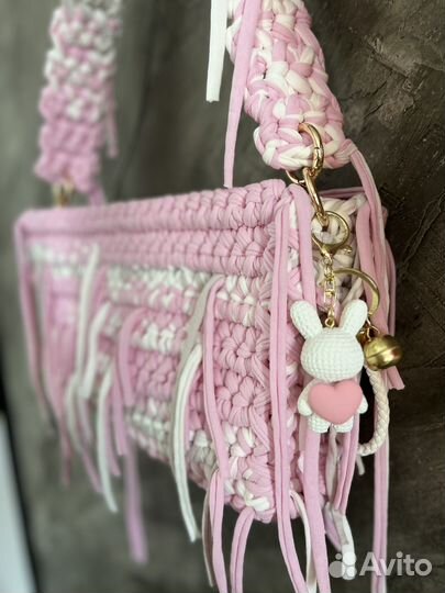 Сумка розовая вязаная летняя ручная работа