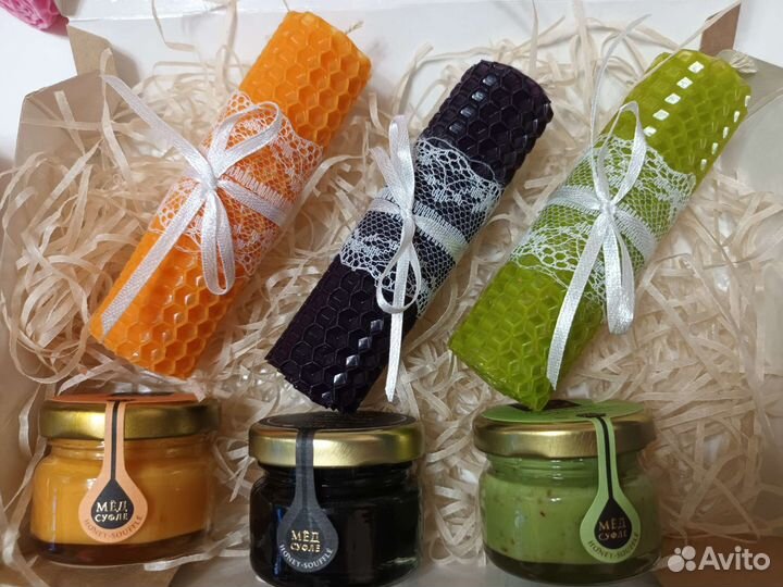 Набор свечей из вощины с мёдом суфле