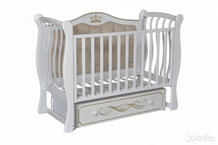 Детская кроватка Luiza 333 с мягкой стенкой Белая