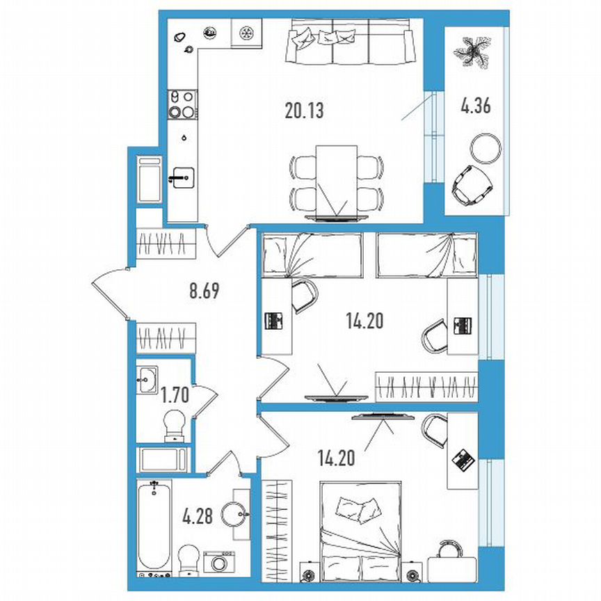 2-к. квартира, 65 м², 10/13 эт.