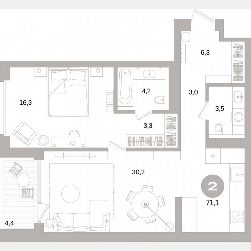 1-к. квартира, 69,9 м², 11/16 эт.
