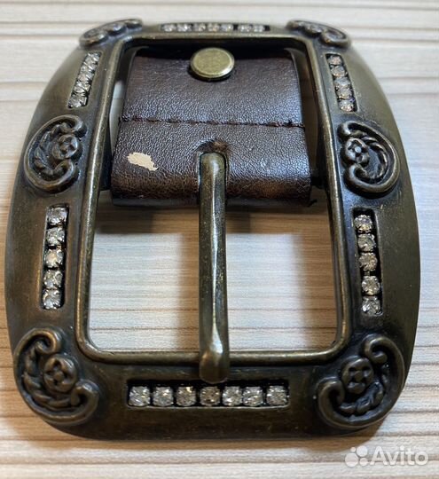Пряжка для ремня латунь винтаж большая стразы
