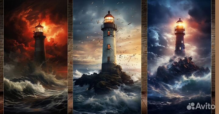 Картина маяк на холсте