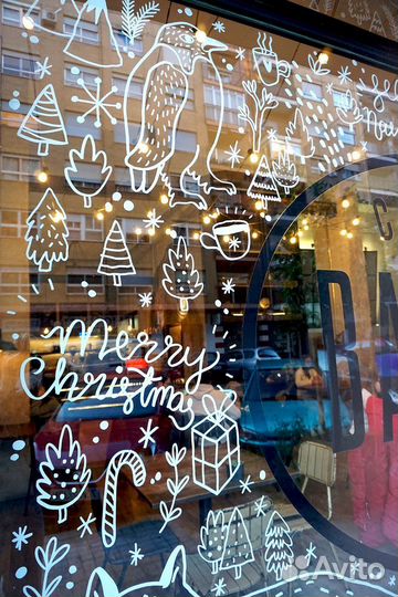 Роспись витрин в новогоднем стиле