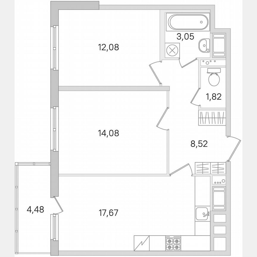 2-к. квартира, 58,6 м², 3/8 эт.