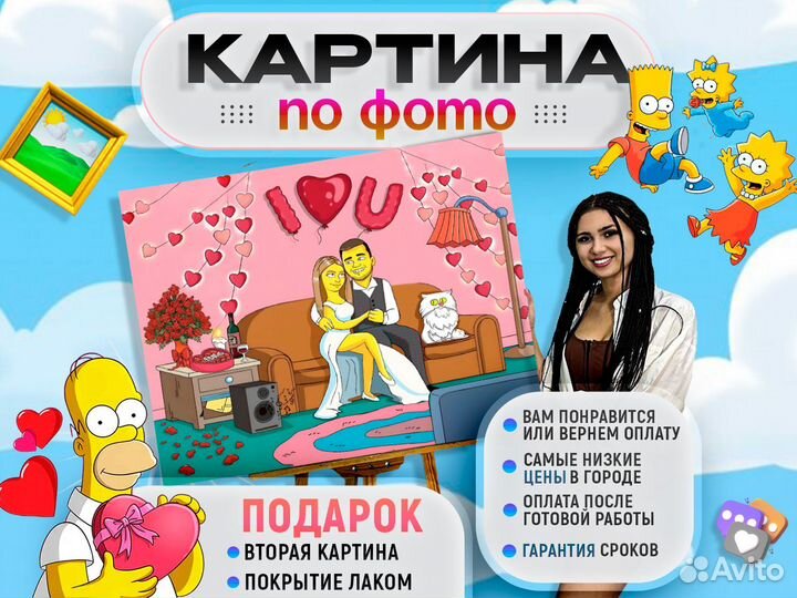 Поpтрeт в стилe Симпcонов на холcте